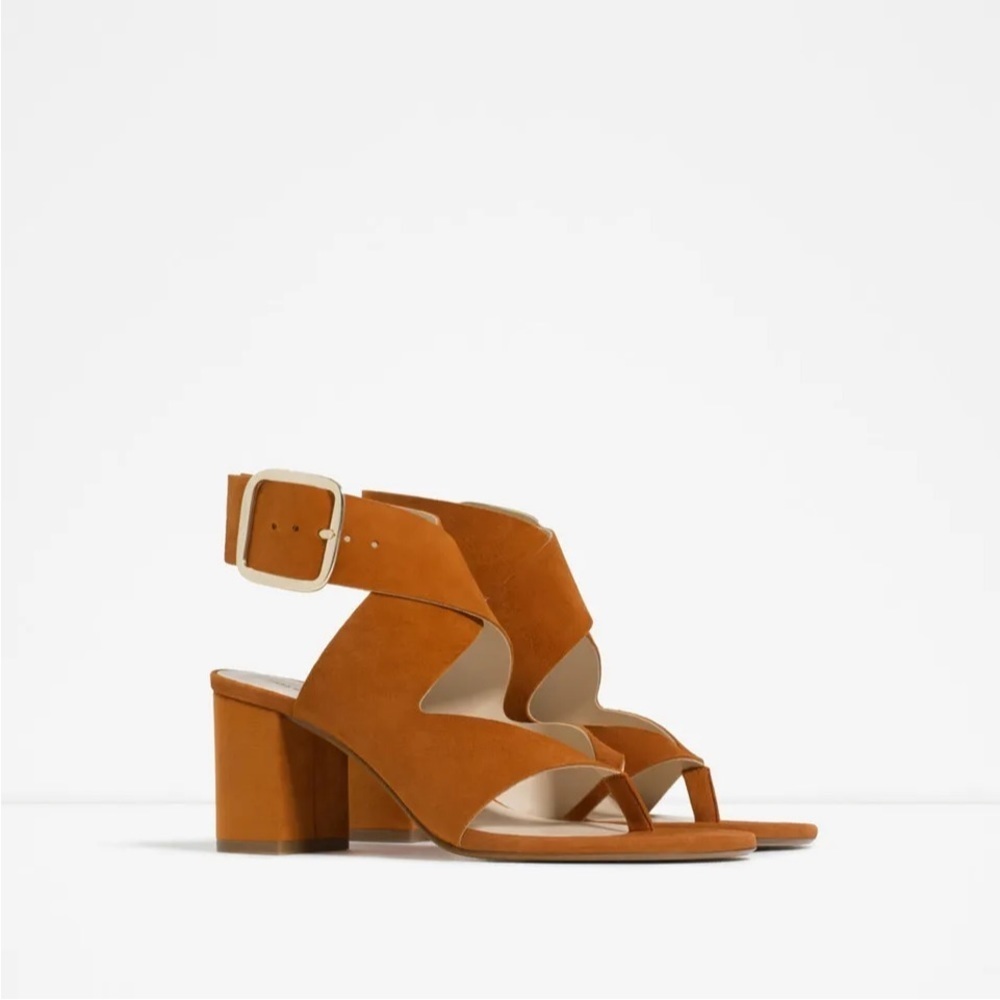 ZARA Faux Suede Leather High Heel Sandals With Buckle Wraparound Strap Tan 6US - Picture 5 of 11